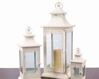 Antiqued White Cottage Style Lanterns (set of 3)