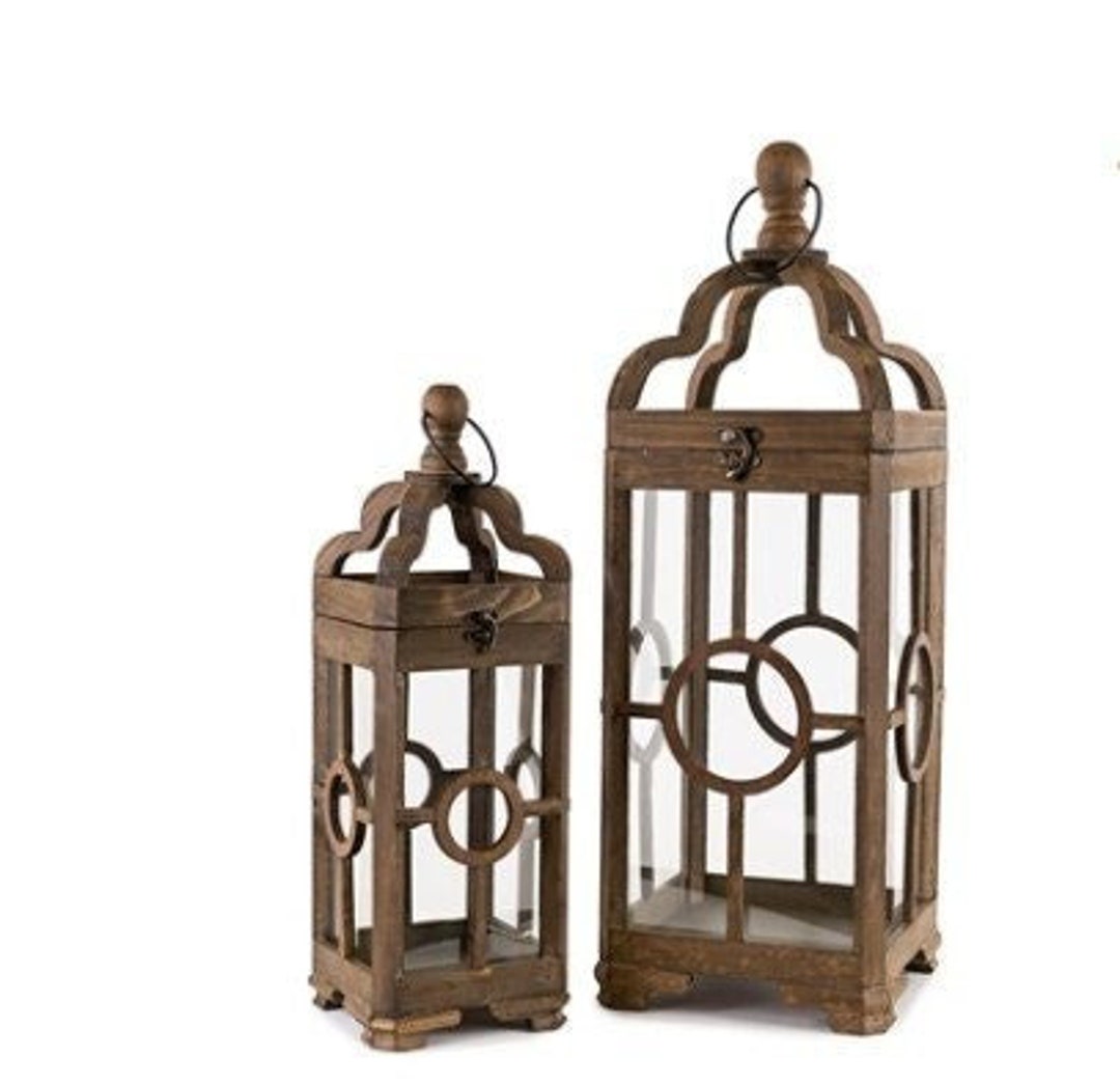 Rustic Wood & Glass Decorative Lanterns set of 2 Etsy