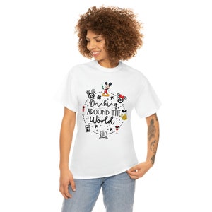 Drinking around the world, World traveler shirt, Disney family shirt, Epcot Disney shirt. Unisex Heavy Cotton Tee