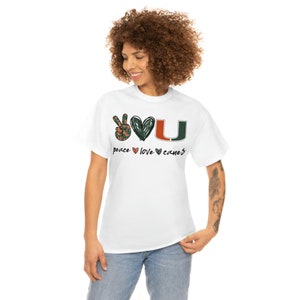 Peace, Love, Hurricanes , Miami Hurricanes Swag NCAA Football Women&#39;s Unisex Heavy Cotton Tee