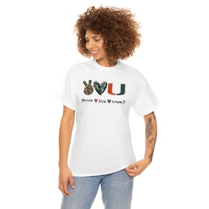 Peace, Love, Hurricanes , Miami Hurricanes  Swag NCAA Football Unisex Heavy Cotton Tee