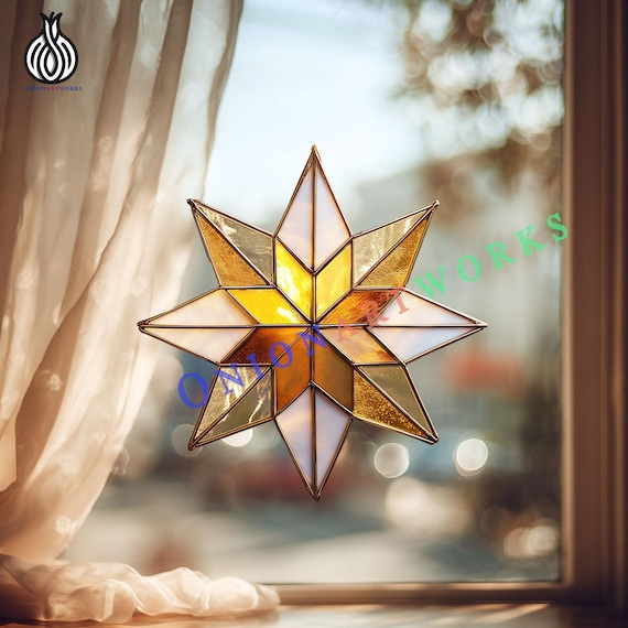 8-point Star Stained Glass Pattern | Geometric Star Suncatcher