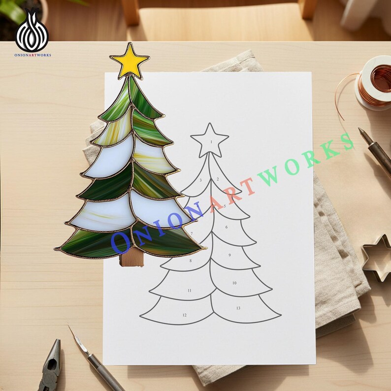 Christmas Tree Stained Glass Pattern | Holiday Suncatcher Template ...