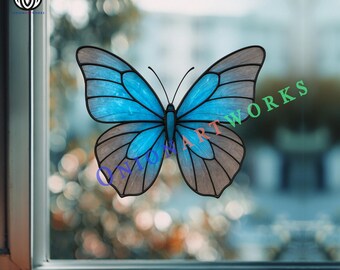 Blue Butterfly Stained Glass Pattern | Insect Suncatcher Template | Nature Glass Art Design | PDF SVG Download
