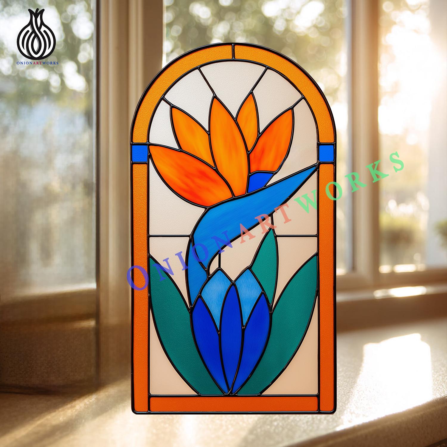 Bird of Paradise Stained Glass Pattern | Tropical Flower Arch Panel ...