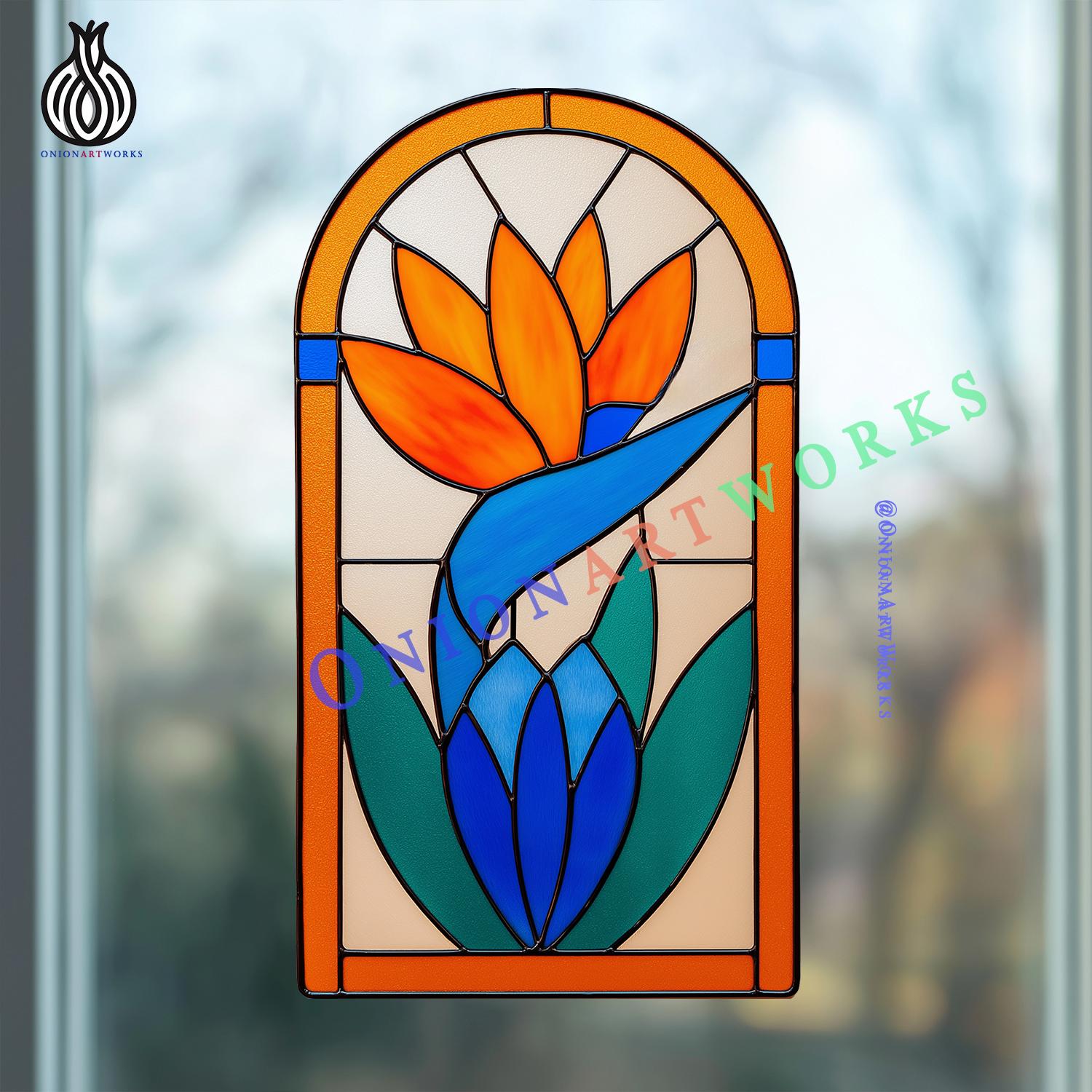 Bird of Paradise Stained Glass Pattern | Tropical Flower Arch Panel ...