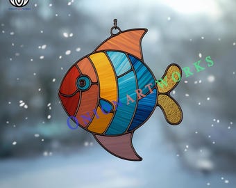 Colorful Fish Stained Glass Pattern | Ocean Suncatcher Template | Aquarium Fish Design | DIY Window Hanging Craft | PDF SVG Download