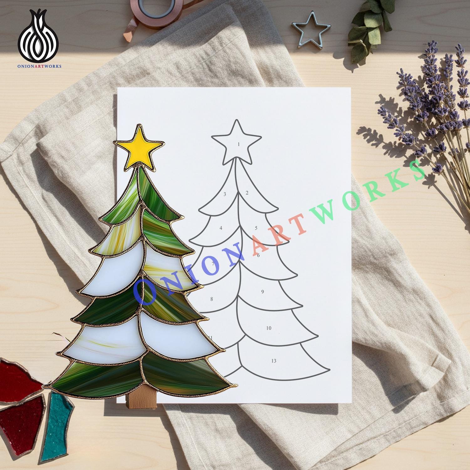 Christmas Tree Stained Glass Pattern | Holiday Suncatcher Template ...