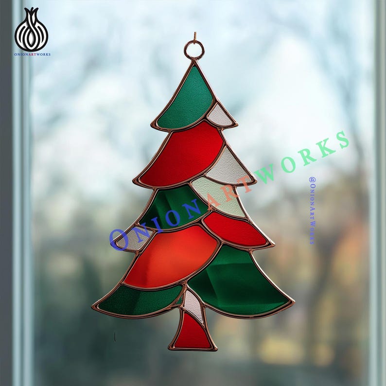 Christmas Tree Stained Glass Pattern | Holiday Suncatcher Template ...