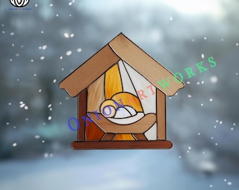 Nativity Stained Glass Pattern | Baby Jesus in Manger Suncatcher Template | Christmas Religious Window Hanging Design | PDF SVG Download