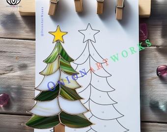 Christmas Tree Stained Glass Pattern | Holiday Suncatcher Template | Festive Ornament DIY Glass Art  | PDF SVG Digital Download