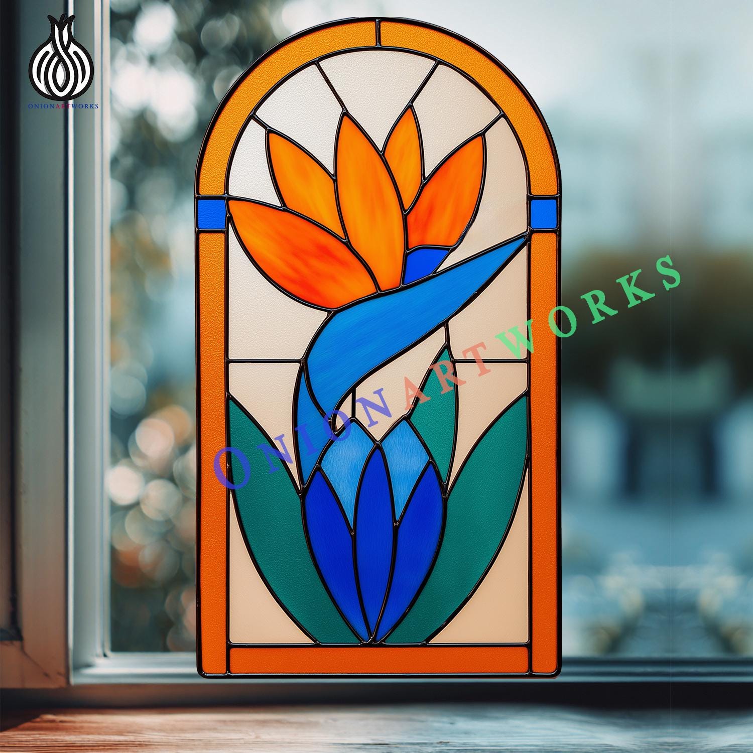 Bird of Paradise Stained Glass Pattern | Tropical Flower Arch Panel ...