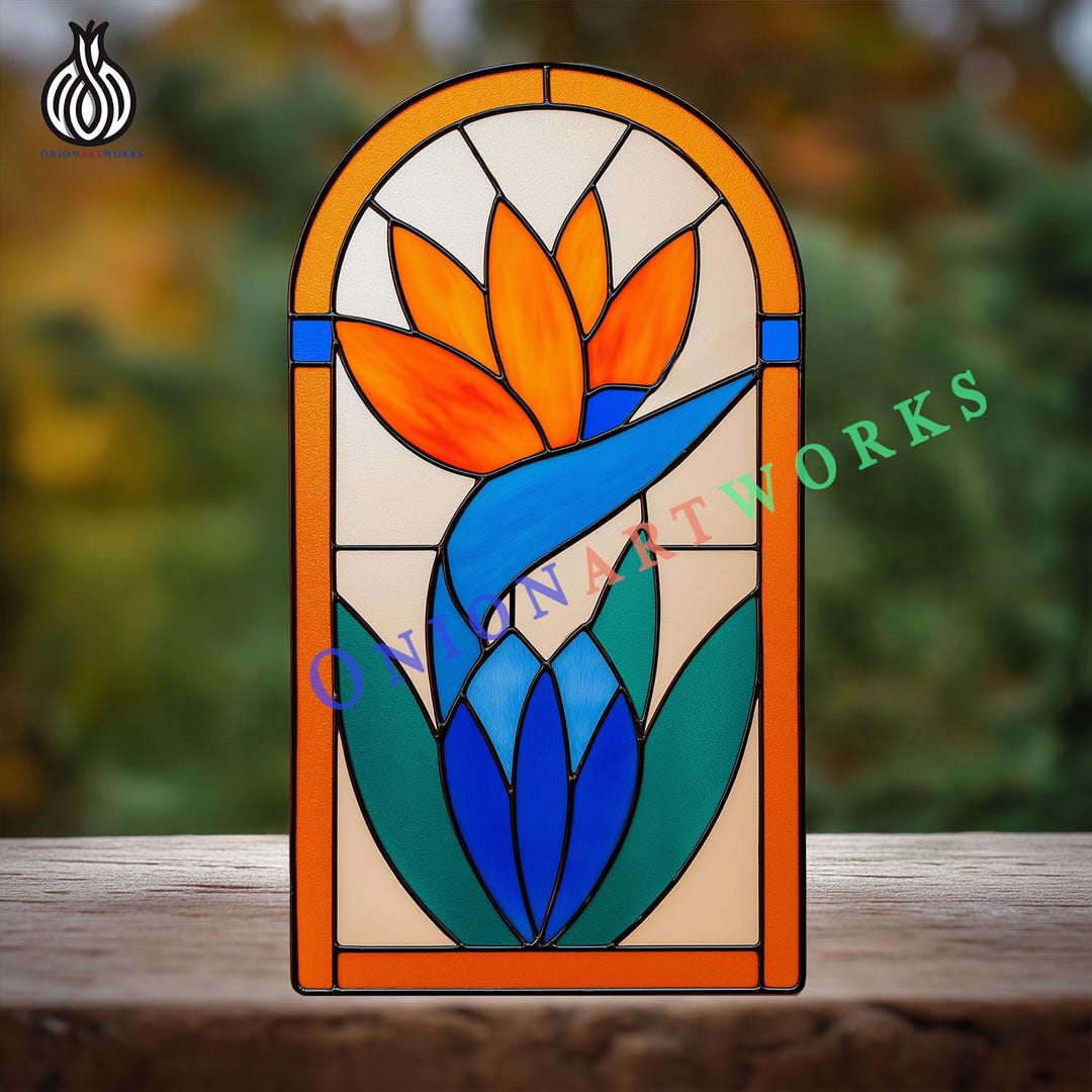 Bird of Paradise Stained Glass Pattern | Tropical Flower Arch Panel ...