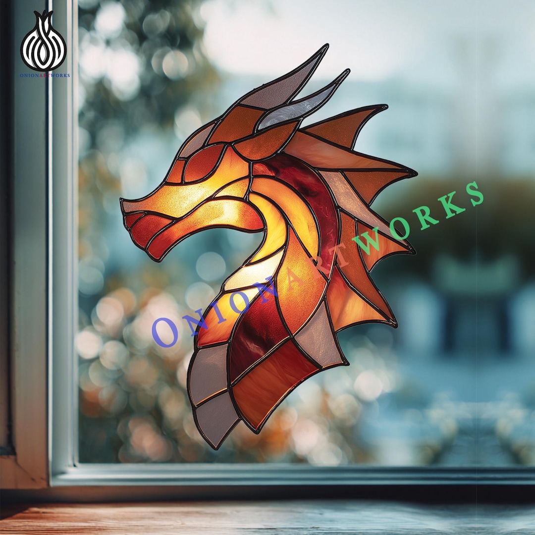 Dragon Head Stained Glass Pattern | Fire Dragon Suncatcher | Fantasy ...