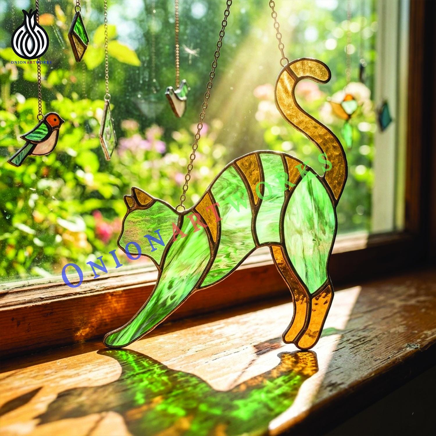Jumping Cat Stained Glass Pattern | Cute Kitty Suncatcher Template ...