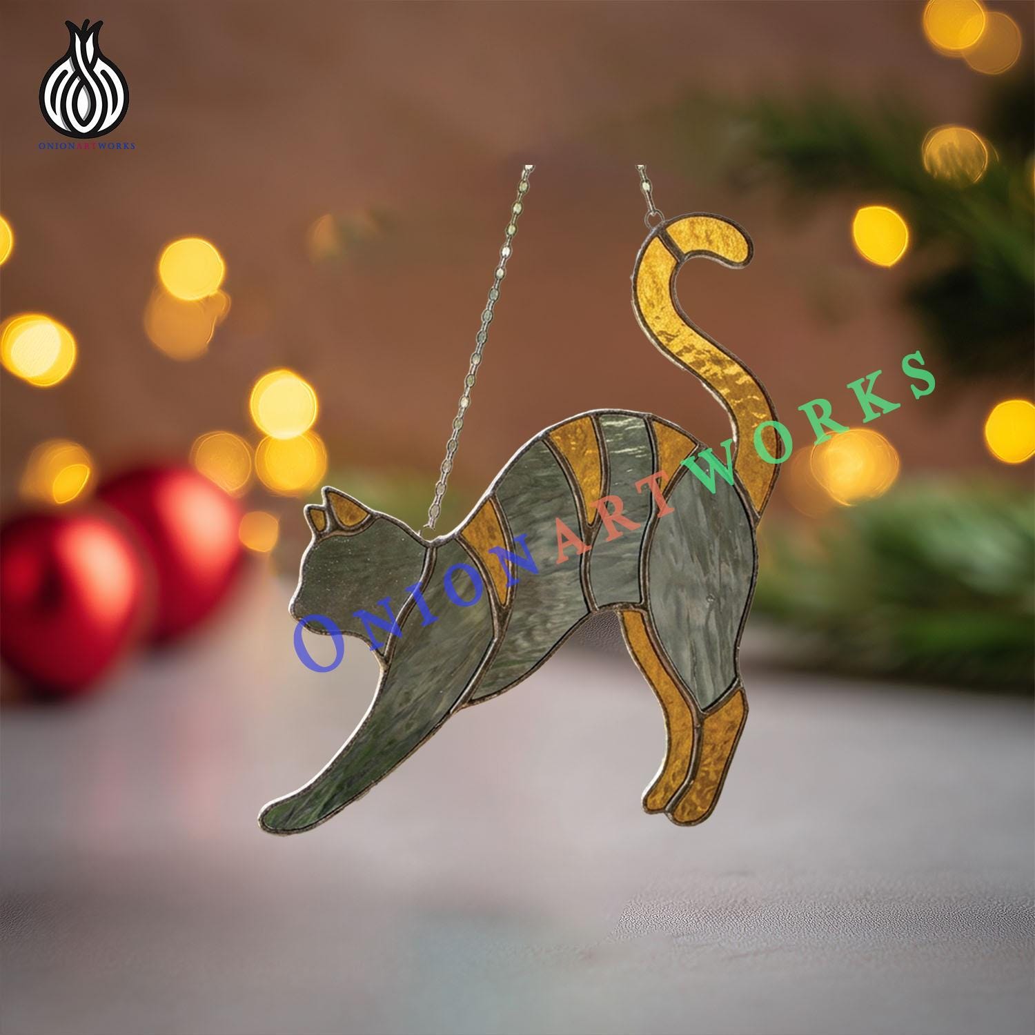 Jumping Cat Stained Glass Pattern | Cute Kitty Suncatcher Template ...