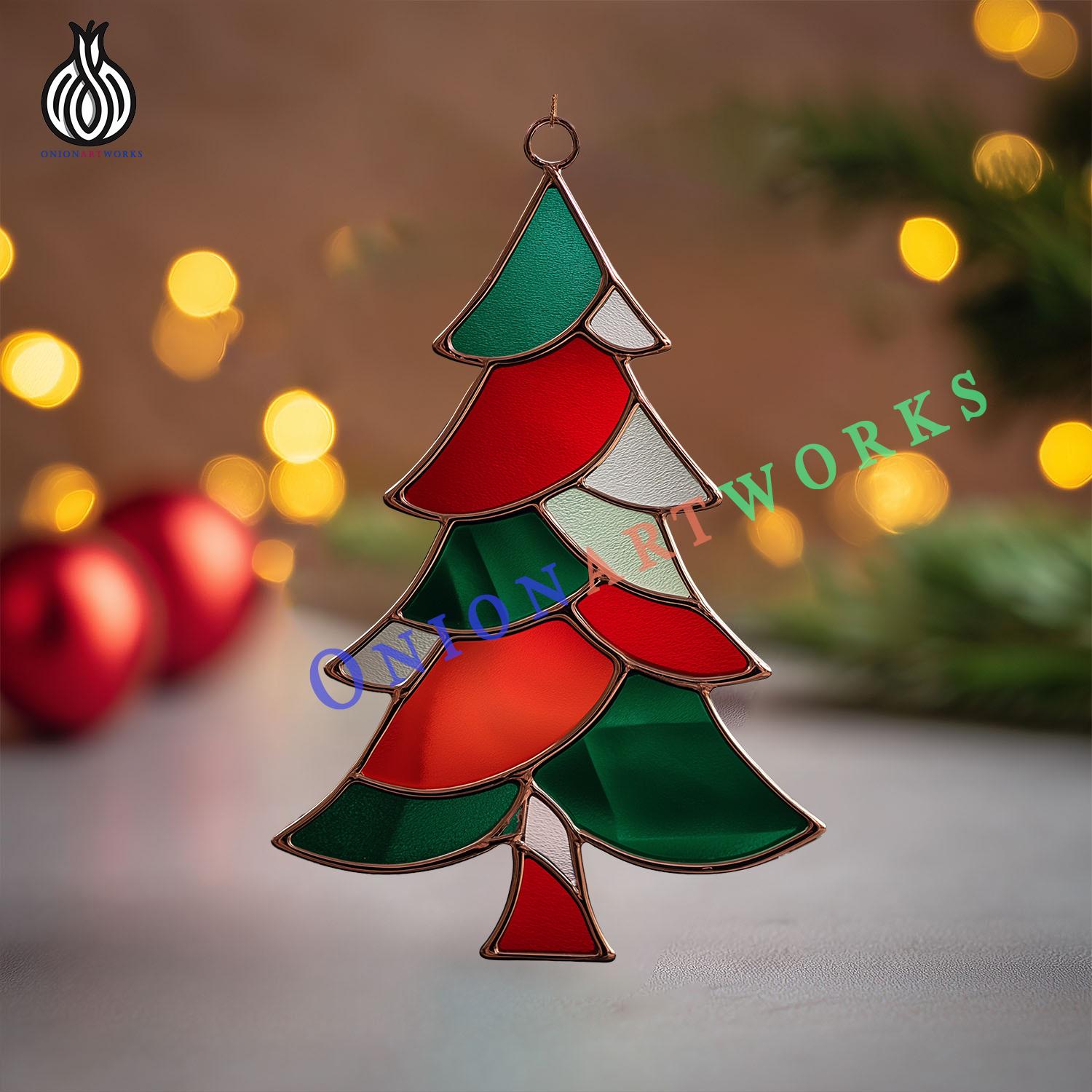 Christmas Tree Stained Glass Pattern | Holiday Suncatcher Template ...