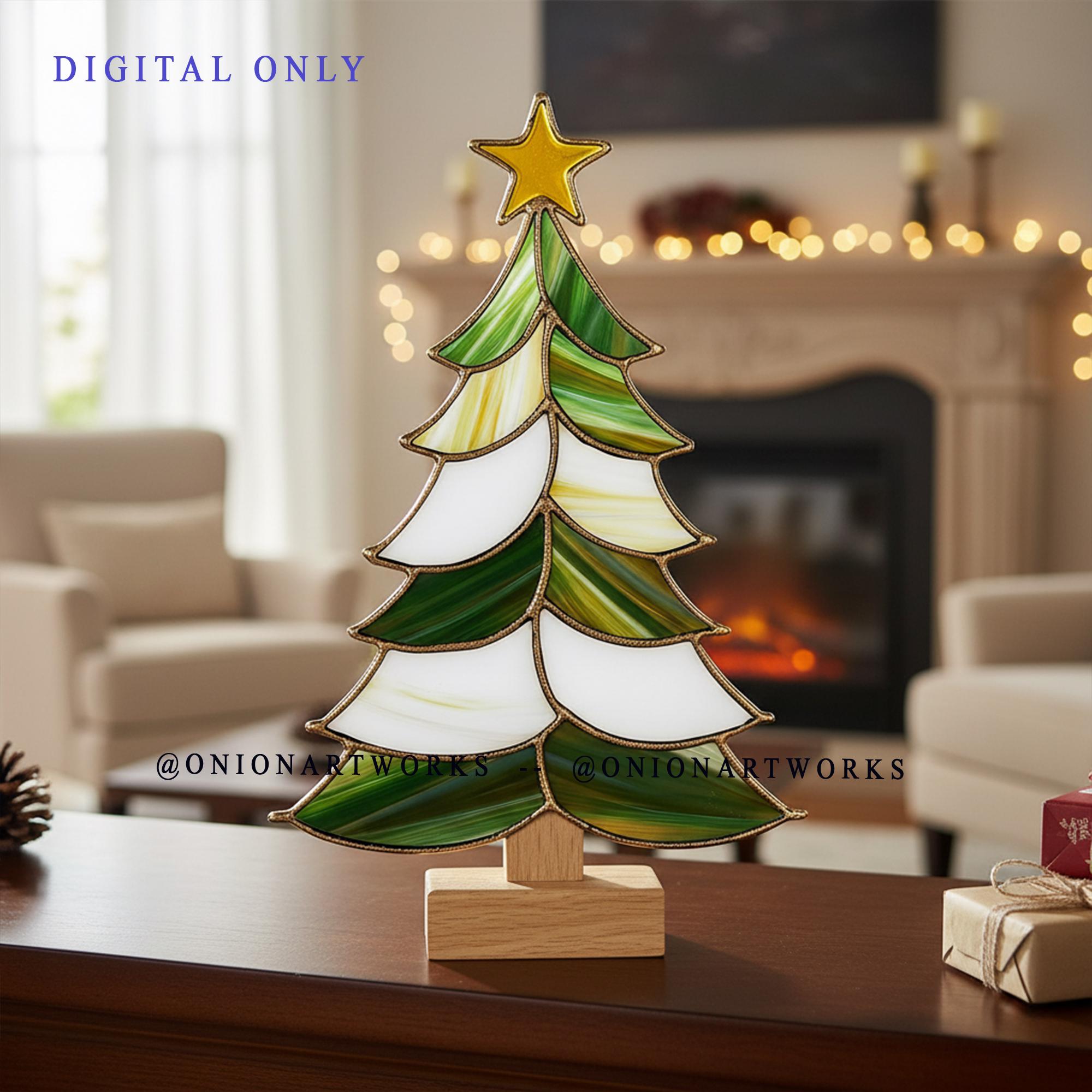 Christmas Tree Stained Glass Pattern | Holiday Suncatcher Template ...