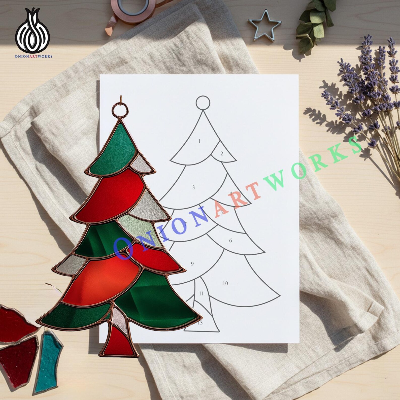 Christmas Tree Stained Glass Pattern | Holiday Suncatcher Template ...