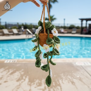 Crochet Hanging Plant for Car Mirror, Mini Daisy Pot Decor, Cute Crochet Car Charm, Handmade Boho Car Accessory, Gift for Plant Lovers