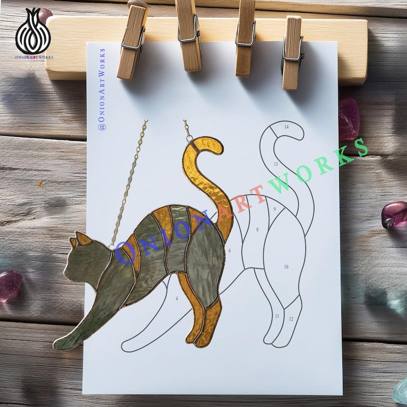 Jumping Cat Stained Glass Pattern | Cute Kitty Suncatcher Template ...
