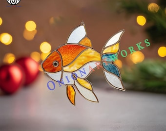 Goldfish Stained Glass Pattern | Ocean Suncatcher Template | Aquarium Fish Design | DIY Window Hanging Craft | PDF SVG Download
