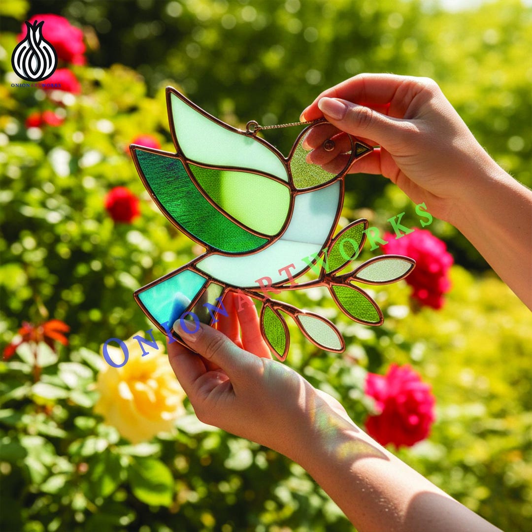 Bird on Branch Stained Glass Pattern | Peace Dove Suncatcher Template ...