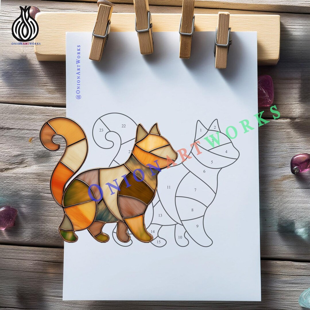 Cat Stained Glass Pattern | Elegant Walking Cat Suncatcher Template ...