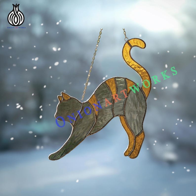Jumping Cat Stained Glass Pattern | Cute Kitty Suncatcher Template ...