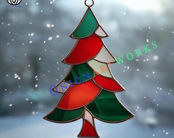 Christmas Tree Stained Glass Pattern | Holiday Suncatcher Template | Festive Ornament DIY Glass Art  | PDF SVG Digital Download