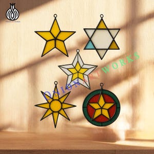 Printable Star Stained Glass Pattern Set, Easy Christmas Star Suncatcher Template for Beginner, Holiday Ornament Window Hanging Design PDF