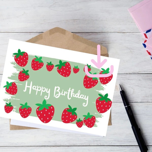 Printable Birthday Card, strawberry themed, for any age or gender