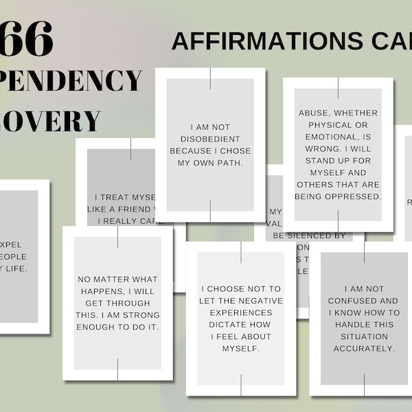 Codependency Healing Affirmation Cards, 60 Codependency Recovery Affirmations ho will help improve your coping skills.  Printable Gift.