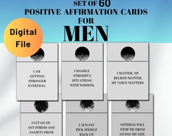 Printable Affirmation Cards For Men, 60 Daily Positive Affirmation Cards for Men to Build Confidence & Improve Mental Health, Gifts for Men.