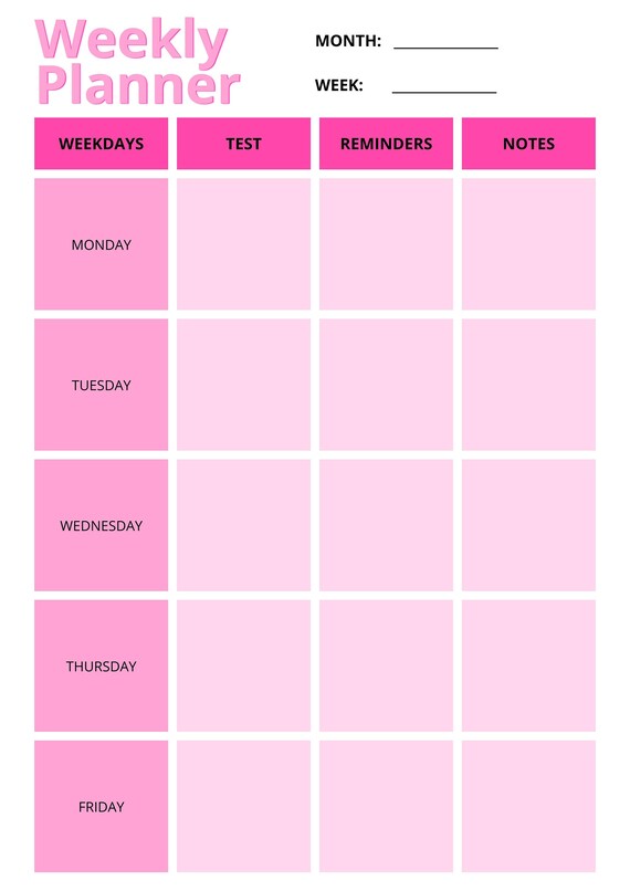 Weekly Planner for Students. Printable Planners. Instant Etsy