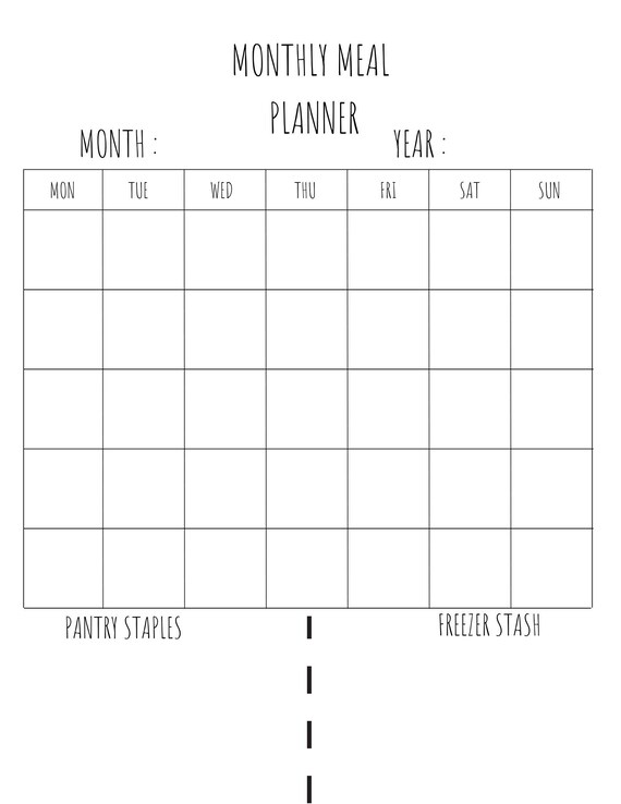 Instant download printable monthly menu planner weekly etsy