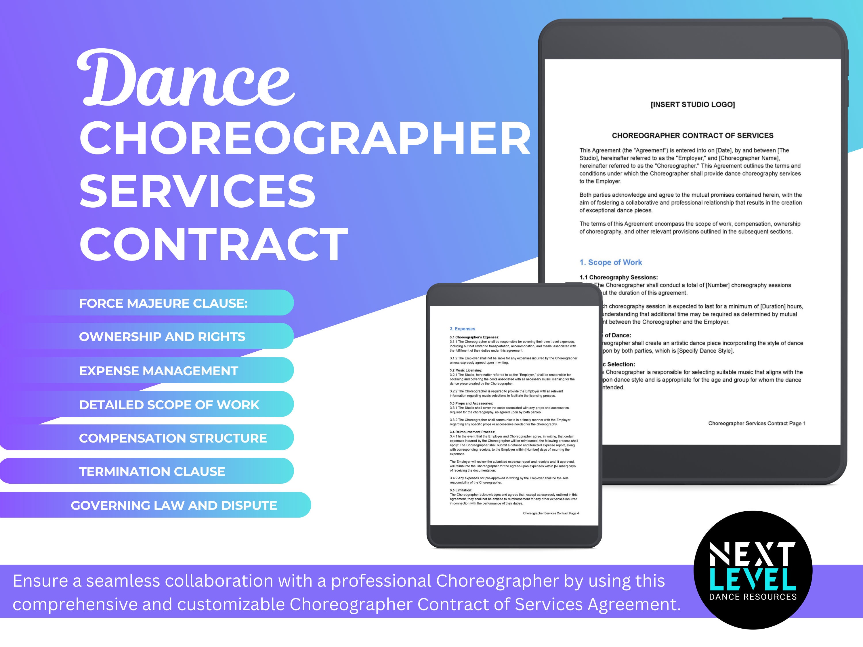Comprehensive Dance Choreographer Contract Agreement Template Editable Comprehensive Dance Choreographer Contract Agreement Template Editable
