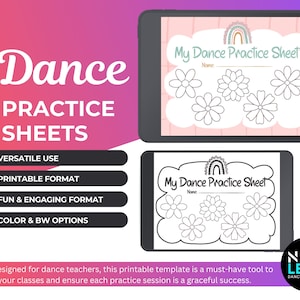Hoja de práctica de clases de ballet, tap y danza, opciones de color y blanco y negro, plantilla imprimible para profesores
