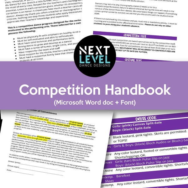 Dance Studio Competition Contract, Dancer Handbook