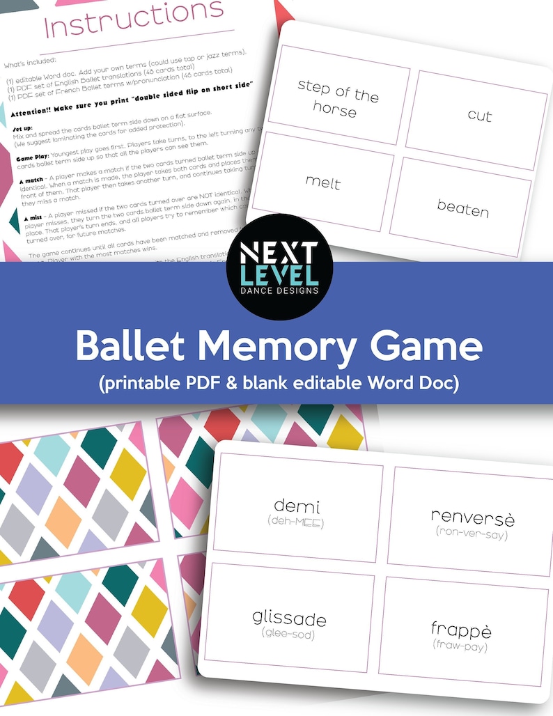 Ballet Memorization Game Class Activity, Ballet Memory Game, Instant