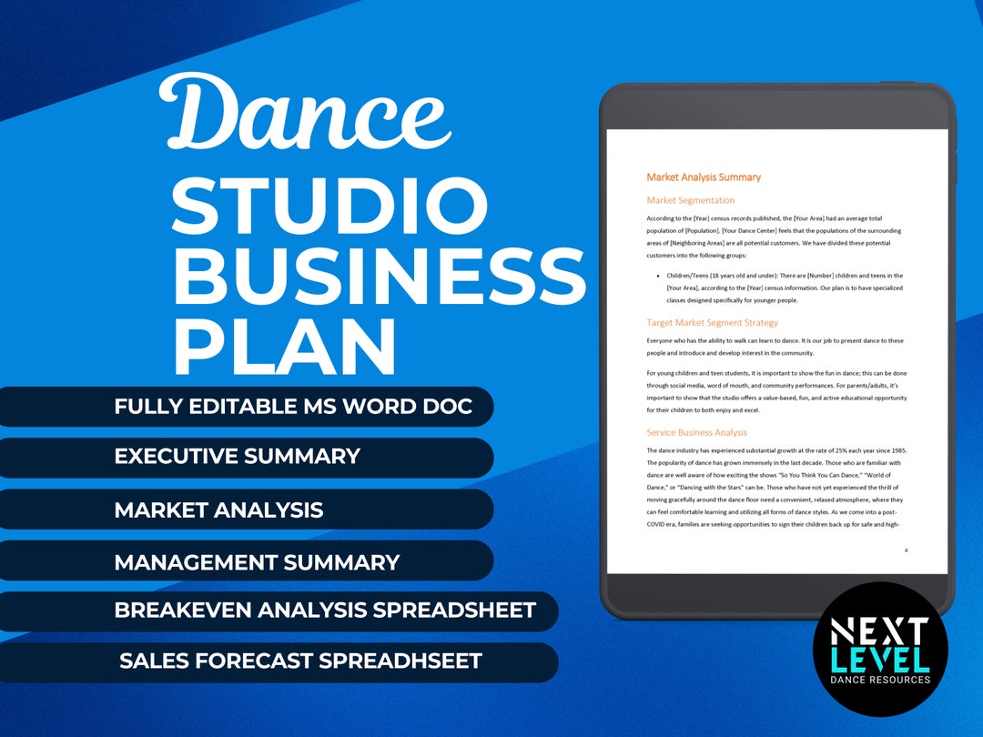 Dance Studio Owner, Dance Studio Business Plan, Business Plan Template