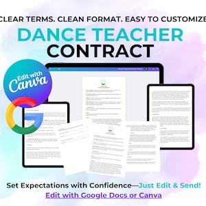 Dance Teacher Contract Template: Editable Studio Agreement (Digital Download