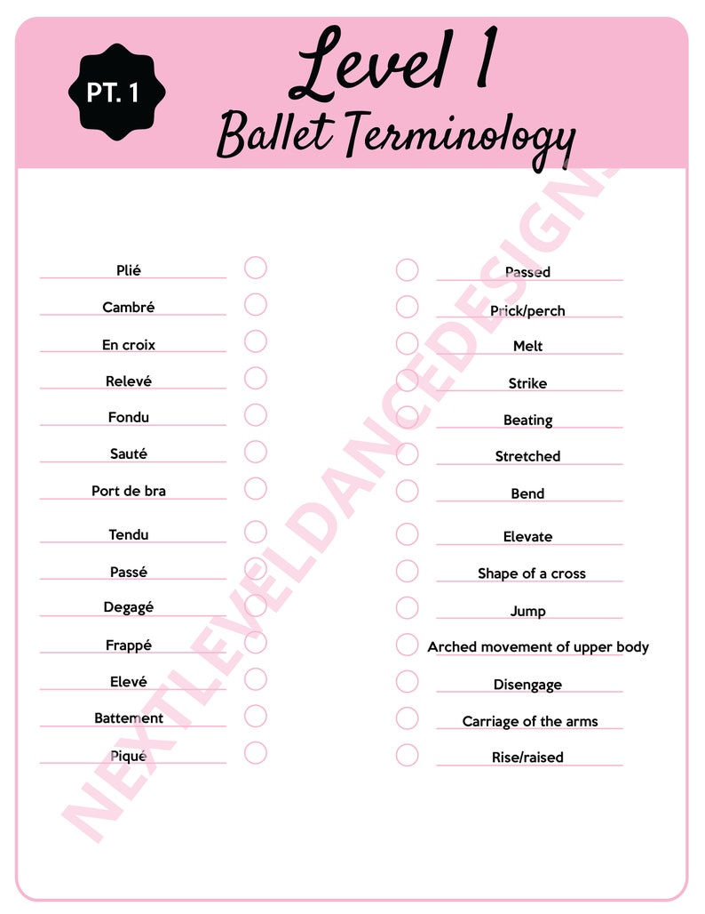 Ballet Vocabulary Quiz Test for Ballet Class With Answer Key Etsy
