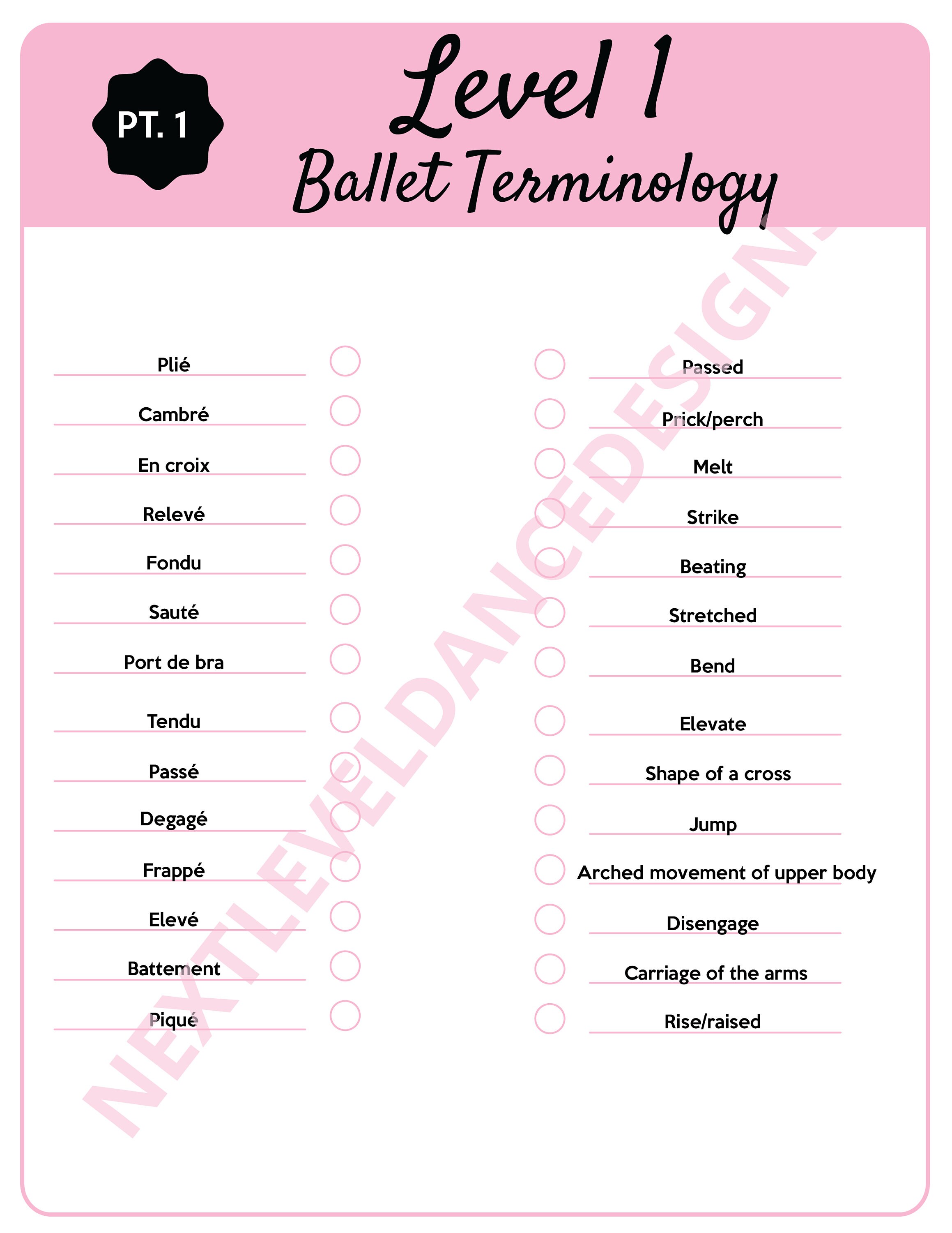 Ballet Vocabulary Quiz Test for Ballet Class With Answer Key Etsy