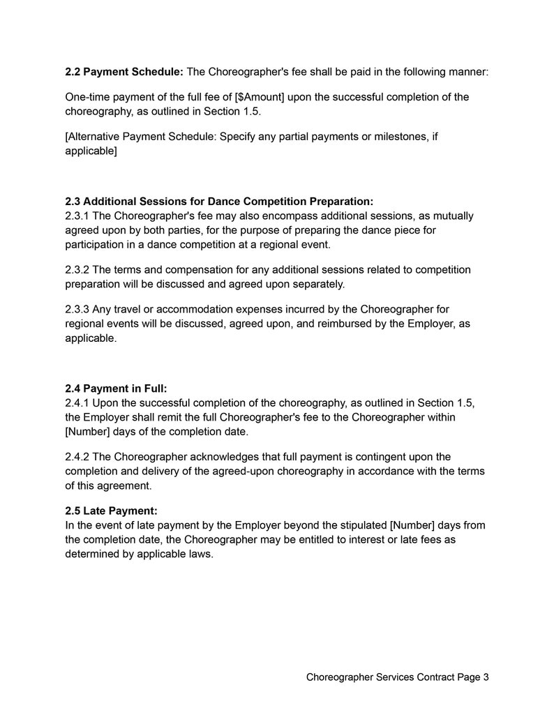 Comprehensive Dance Choreographer Contract Agreement Template, Editable Comprehensive Dance Choreographer Contract Agreement Template, Editable