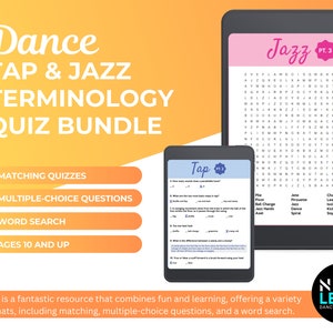 Quiz de terminologie jazz et claquettes, activité d'apprentissage amusante pour danseurs et cours de danse, téléchargement numérique imprimable