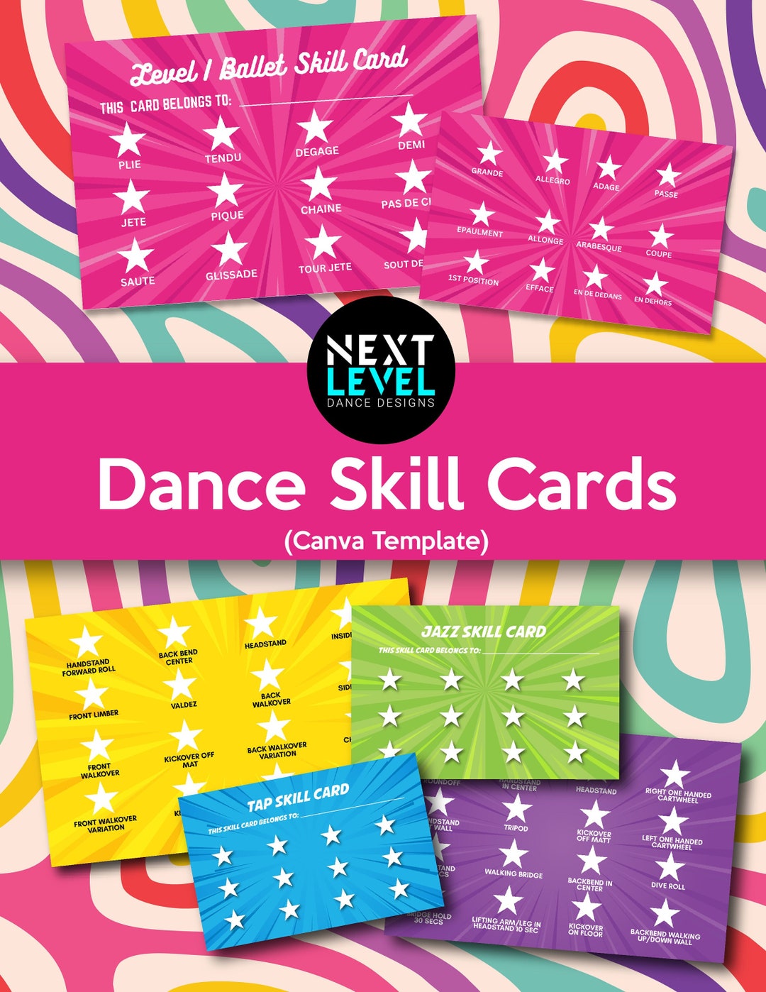 Customizable Jazz, Ballet, Tap, Acro Dance Skill Card, Digital Canva ...