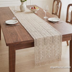 Handmade Crochet Table Runner, with Fringe, Multicolored Cotton-Linen Table Runners, Housewarming Home Gift