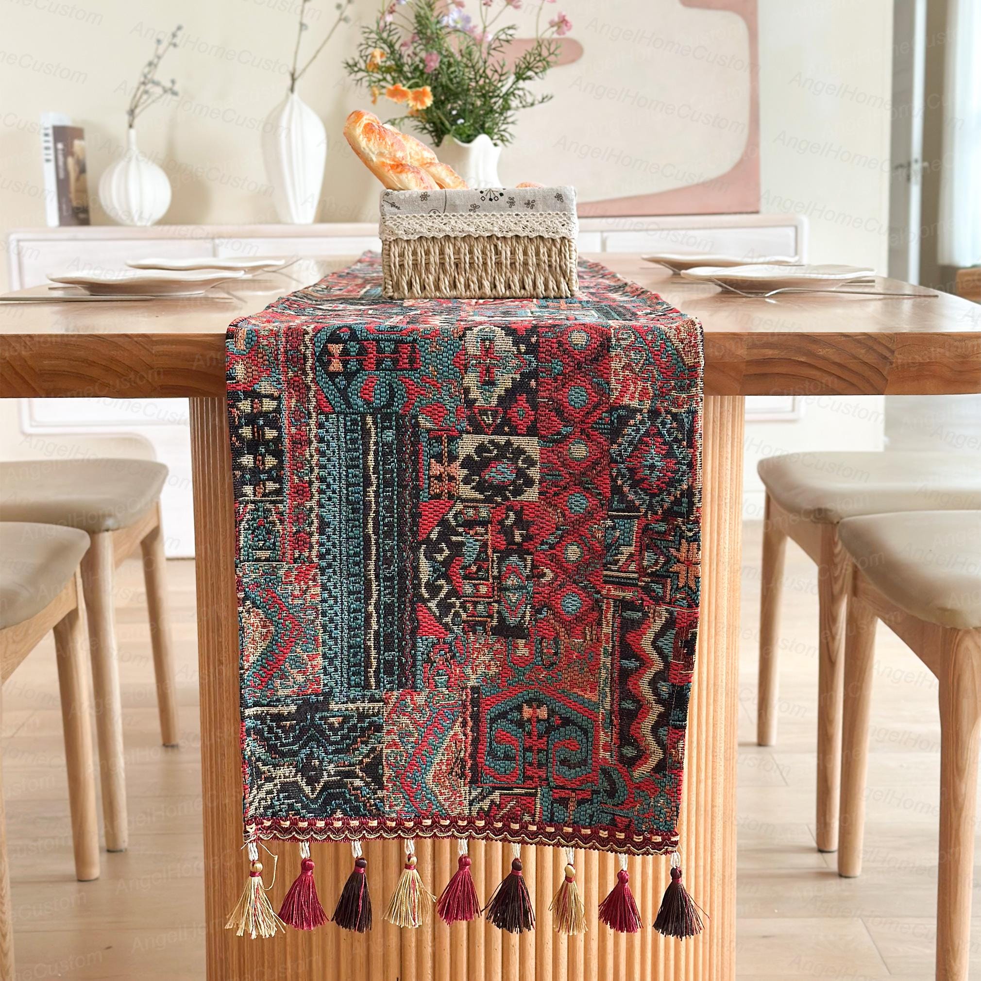 Runner Da Tavolo In Garza Boho - Blu Polveroso, 90x400 Cm, Con 4 Mollette, Per Matrimoni, Feste E Decorazione Casa - 3
