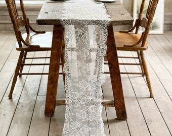 White Lace Table Runner, Boho Table Runner with Tassels, Boho Wedding Decor, Farmhouse Wedding Decor, Gift for Her, Hand Crochet Runner